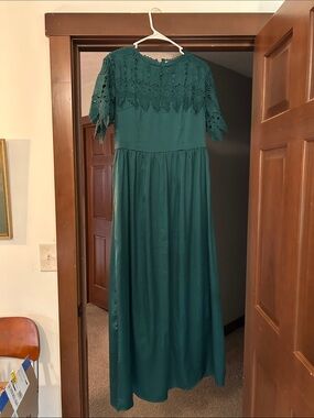 Forest Green Lace Bodice Maxi Dress - Size M
